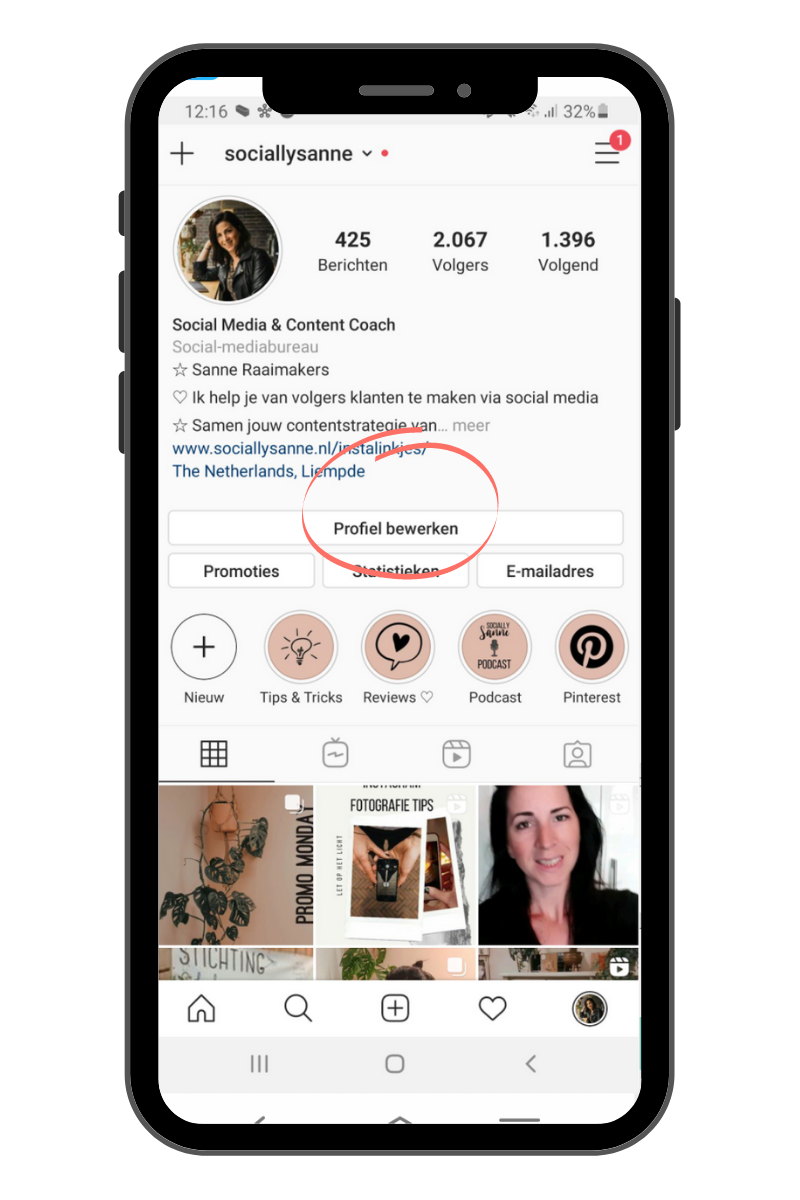 Instagram profiel bewerken - Socially Sanne