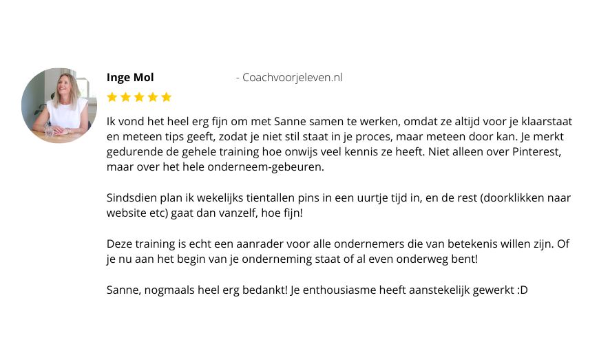 Inge Mol Coach voor je leven Pinterest review